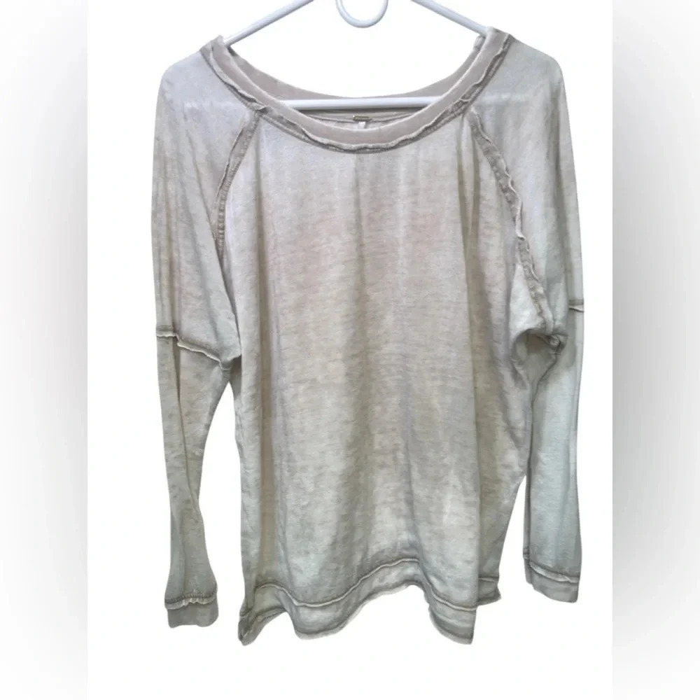 Free People distressed faded cream/tan long sleeve tee shirt